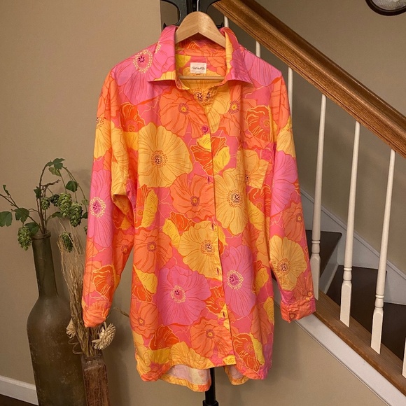 BedHead Other - Floral Long Sleeve Organic Cotton Sleep Shirt In Sunkissed Poppies Sz Large